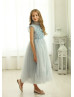 High Collar Baby Blue Ruffle Flower Girl Dress